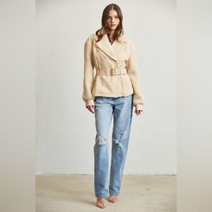 Elegant Cream Teddy Jacket with Belt